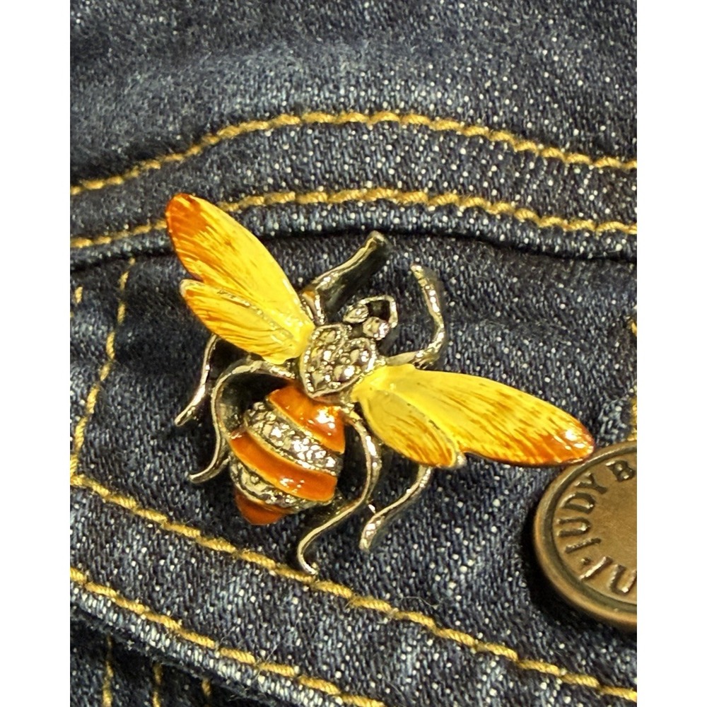 Enamel Bee Brooch Orange Yellow Wings Silver Tone Whimsical Insect Scatter Pin
